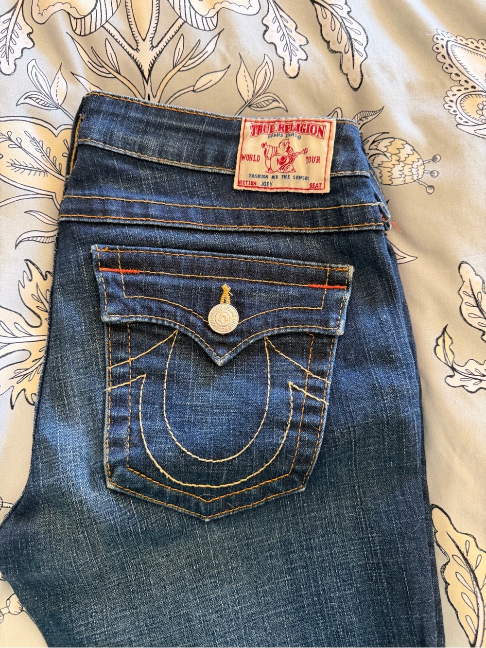 True Religion Women's Indigo Blue Boot Cut Jeans with Signature Pocket